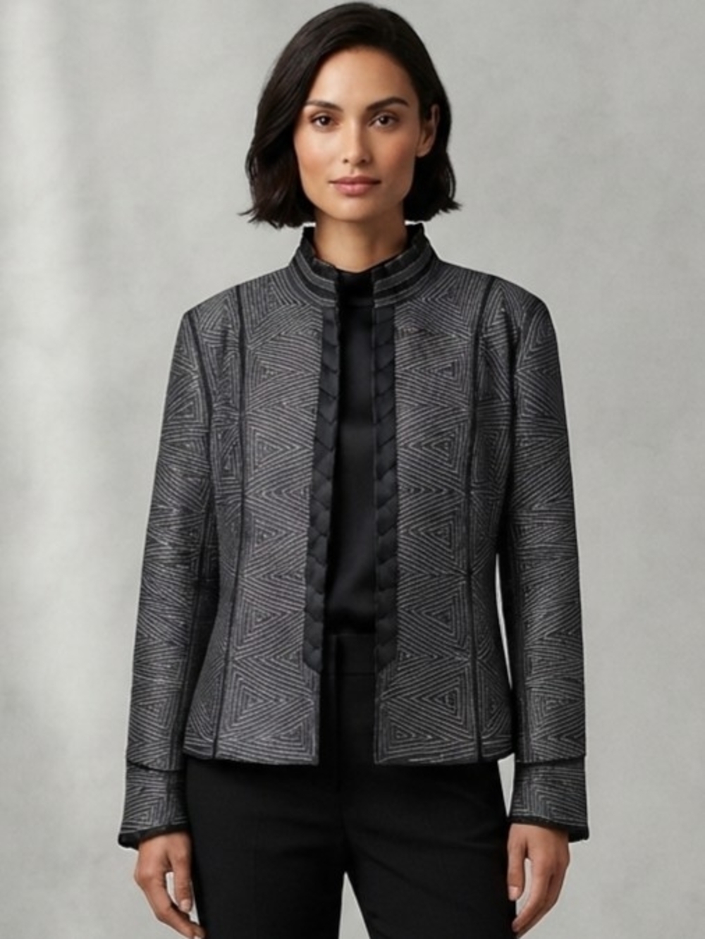 Nygard Women's Geo-Pattern Brown Stand-Collar Blazer Size 16